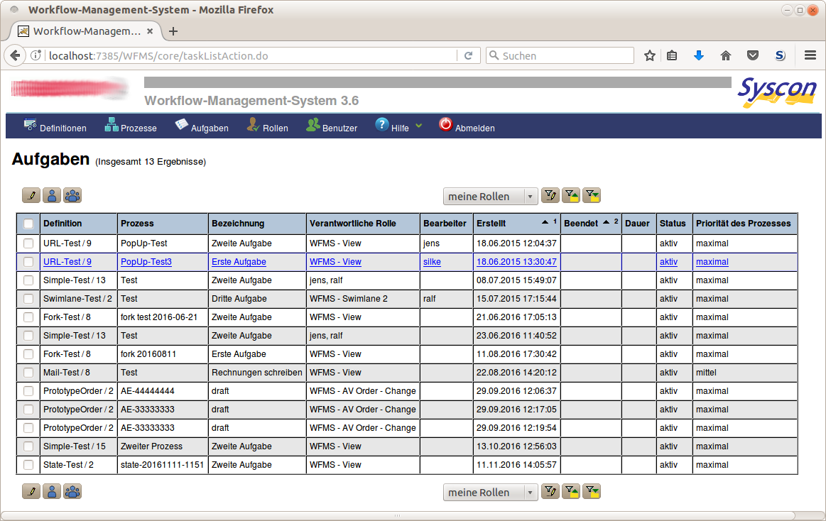 Screenshot eines Workflow-Management-Systems