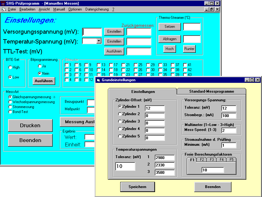Screenshot eines Sensoren-Prüfprogramms